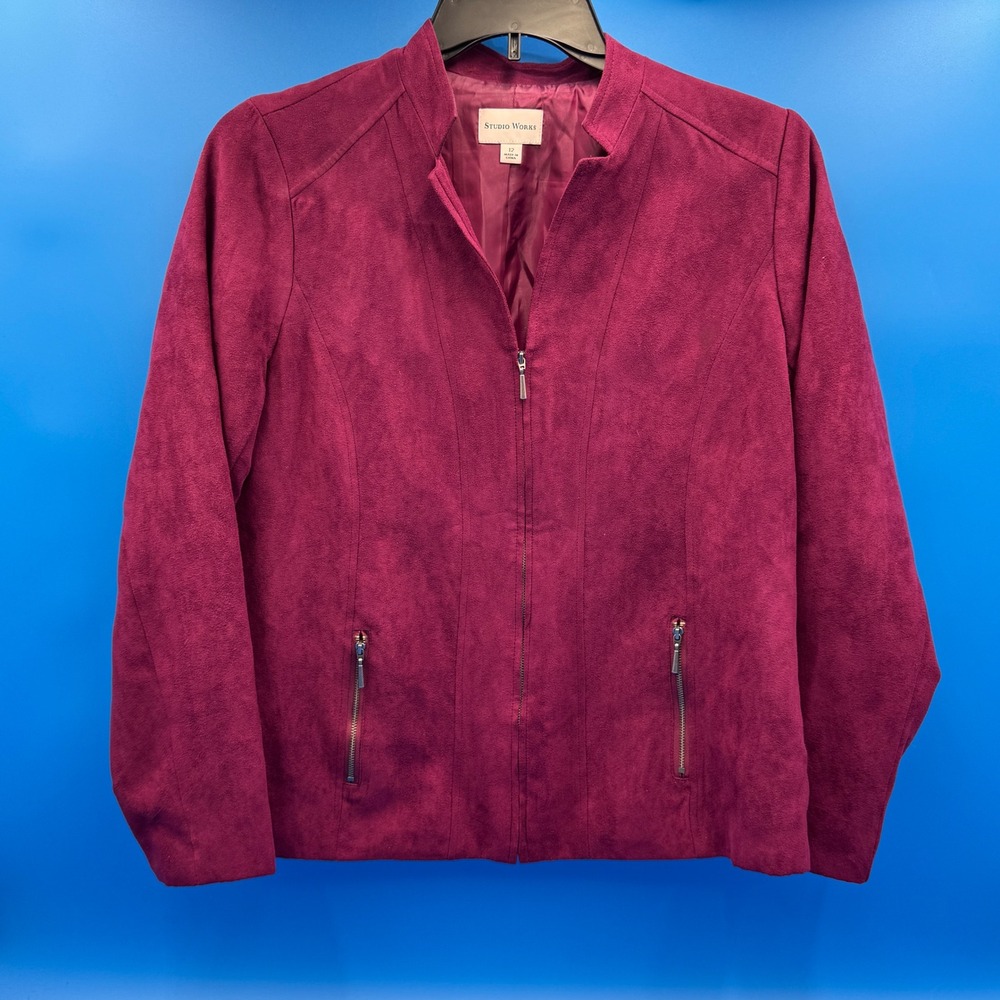 Studio Works Women Burgundy Faux Suede Zip Front‎ Jacket Size 1X